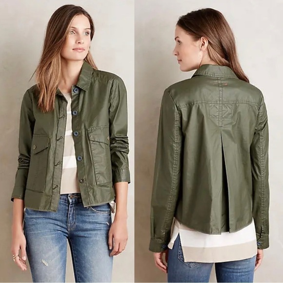 Anthropologie Hei Hei Coated / Waxed Army Green 
Military Utility Swing Jacket S - Picture 1 of 14